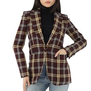 Burberry Burgundy Check Wool Twill Long Line Blazer